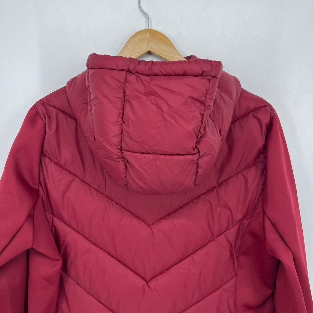 DKNY Womens Burgundy Hybrid Quilted Puffer Hooded Jacket Large Outerwear - Picture 6 of 12